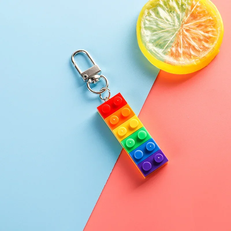 Bright Color Rainbow Building Brick Key Chain for Women and Men LGBT Gay Lesbian Punk Jewelry Accessories Pride Key Ring Gifts