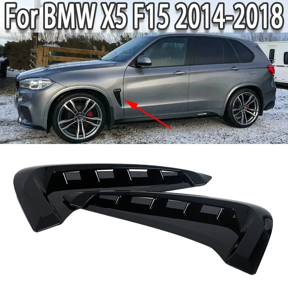 Car 2PCS Side Wing Air Flow Fender Grille Intake Vent Trim Black Chrome For BMW X5 F15 2014 2015 2016 2017 2018