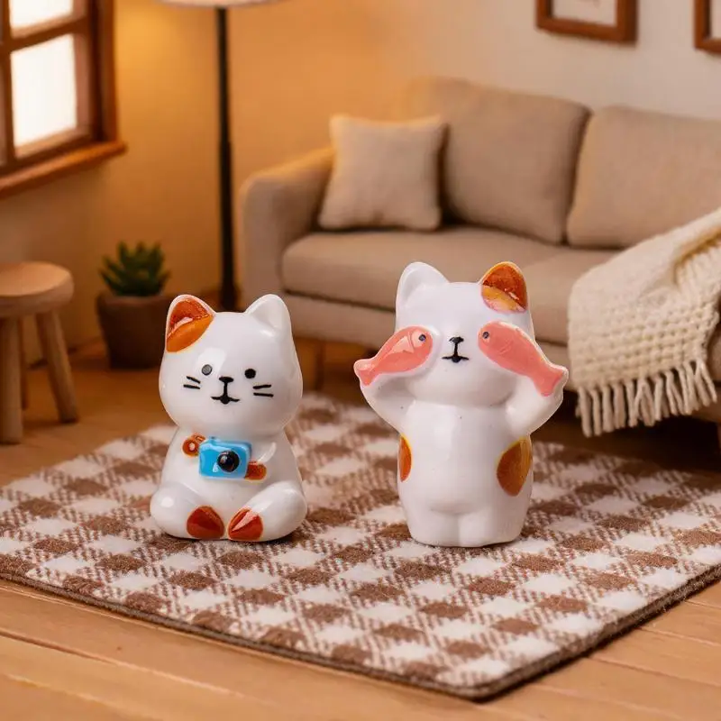 6pcs Cute Mini Cat Figurines Resin Craft Hand Painted Tiny Kitten Models For Fairy Garden DIY Micro Landscape Decor Accessory