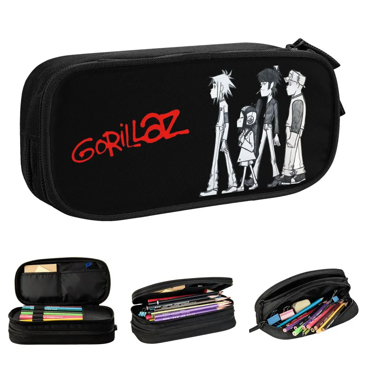 gorillaz pencil cases pouch pen box para estudantes grande capacidade bags papelaria escolar zipper 01