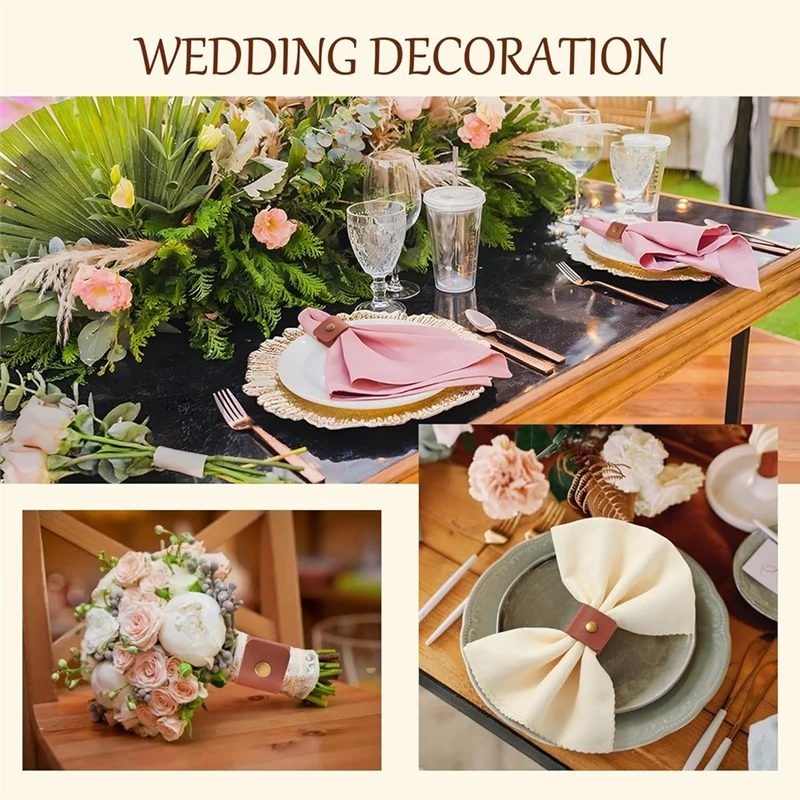 ABSE-Napkin Ring Set Of 40PCS PU Leather, Brown Vintage Farmhouse Style Holder For Wedding Party Birthday Banquet Table Decorati
