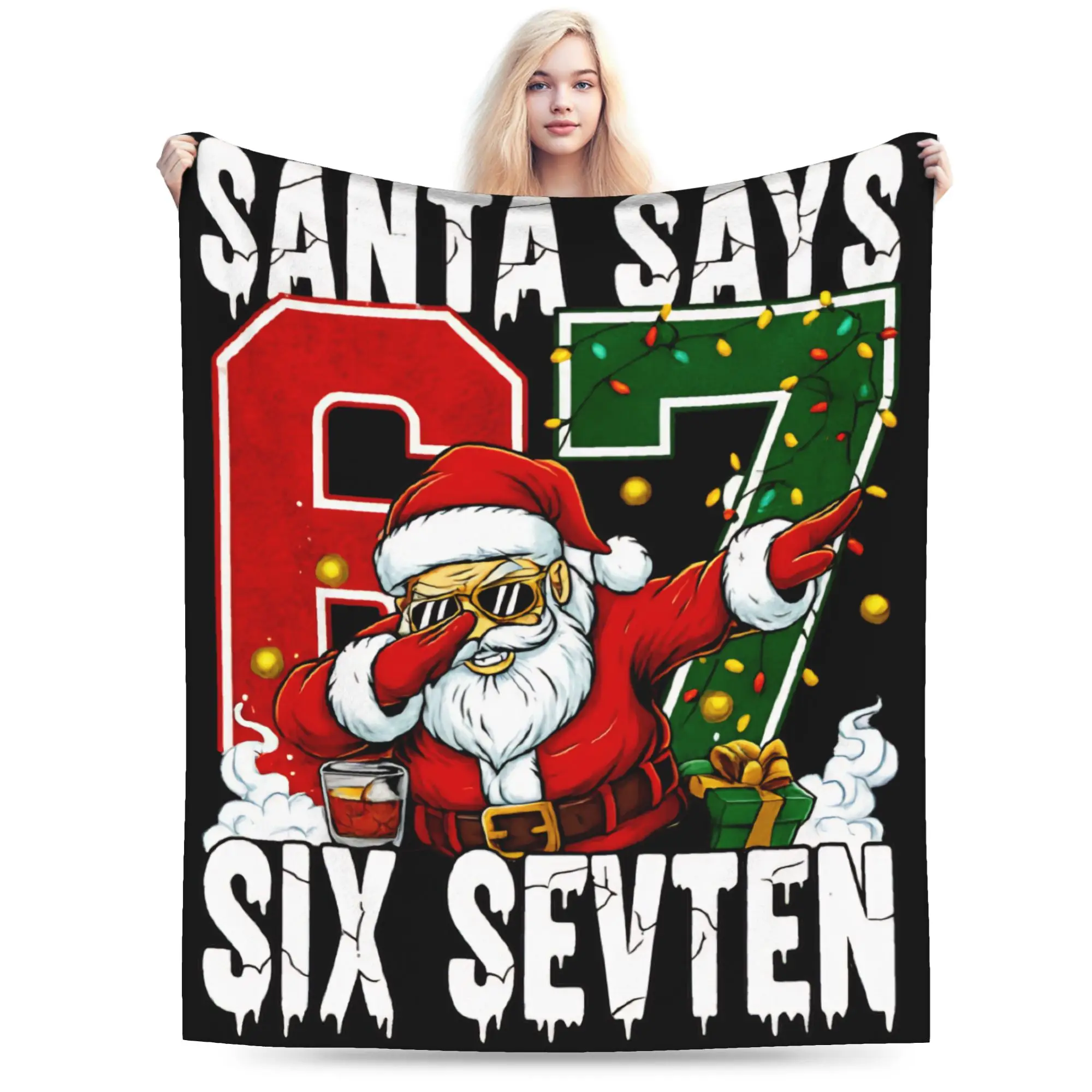 santa 67 Christmas 6 7 Meme Gen Alpha Meme Six Seven  Accessories Blankets Lightweight Throw Blanket Cozy Bedspreads