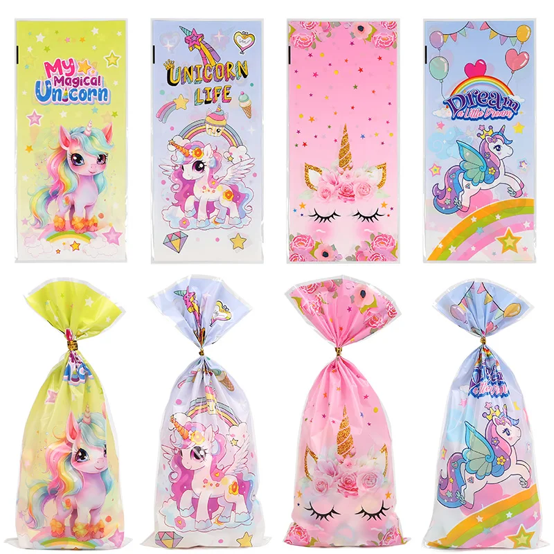 50 stücke Einhorn Party Süßigkeiten Geschenk Taschen Cookie Snack Verpackung Tasche Mädchen Regenbogen Einhorn Thema Kinder Geburtstag Liefert Baby Dusche