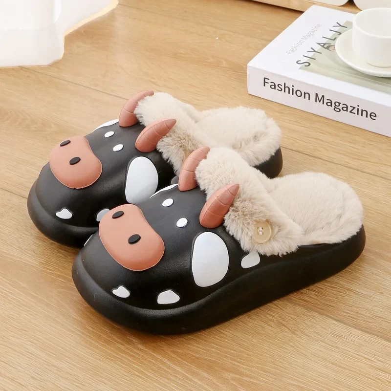 New Winter Waterproof Cotton Slippers Women's/men Cartoon Cute Couple Warm Home Cotton Shoes Removable Non Slip Plush Slippers