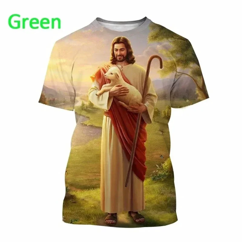 Summer New Men\'s Top 3D Printed Pattern Jesus God Fashion Trend Short Sleeve Comfortable Casual Plus Size Round Neck Top