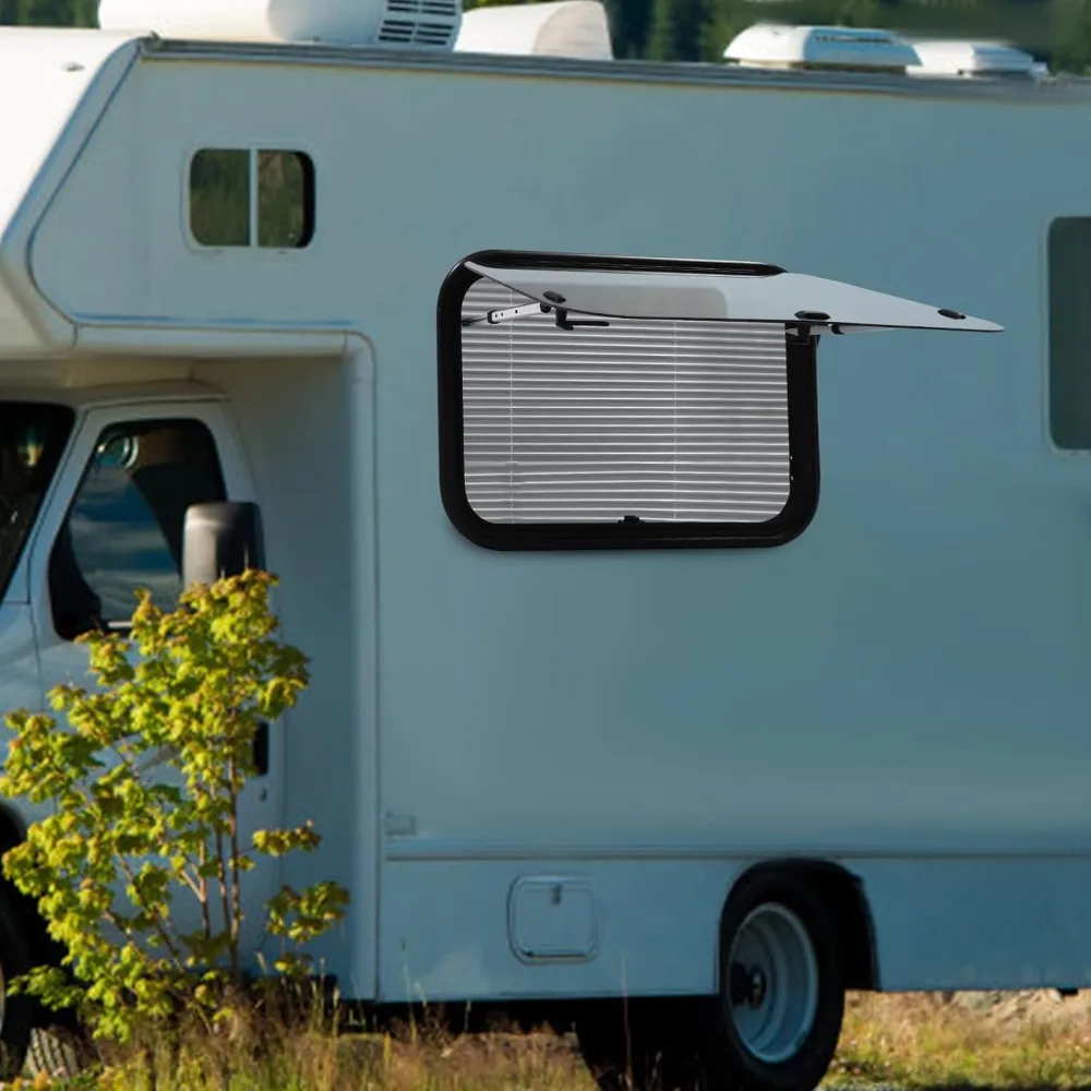 Jendela Keluar RV - Lebar 29,5 x Tinggi 19,69, Model Dorong Keluar dengan Layar, Kaca Tempered Ultra Tebal untuk Penggunaan Darurat di Camper