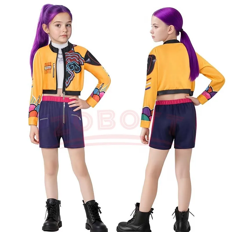 أزياء فيلم K-Pop Mira Rumi Zoey Jinu شيطان الصيادين التأثيرية للفتيات والأولاد والهالوين مرحلة ثلاثية الأبعاد نمط مطبوع ملابس لعب الأدوار