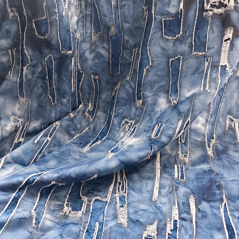 

Синяя дубленая жаккардовая ткань с галстуком для шитья своими руками, винтажная рубашка, куртка, одежда, дизайнерские ткани, материал ткани