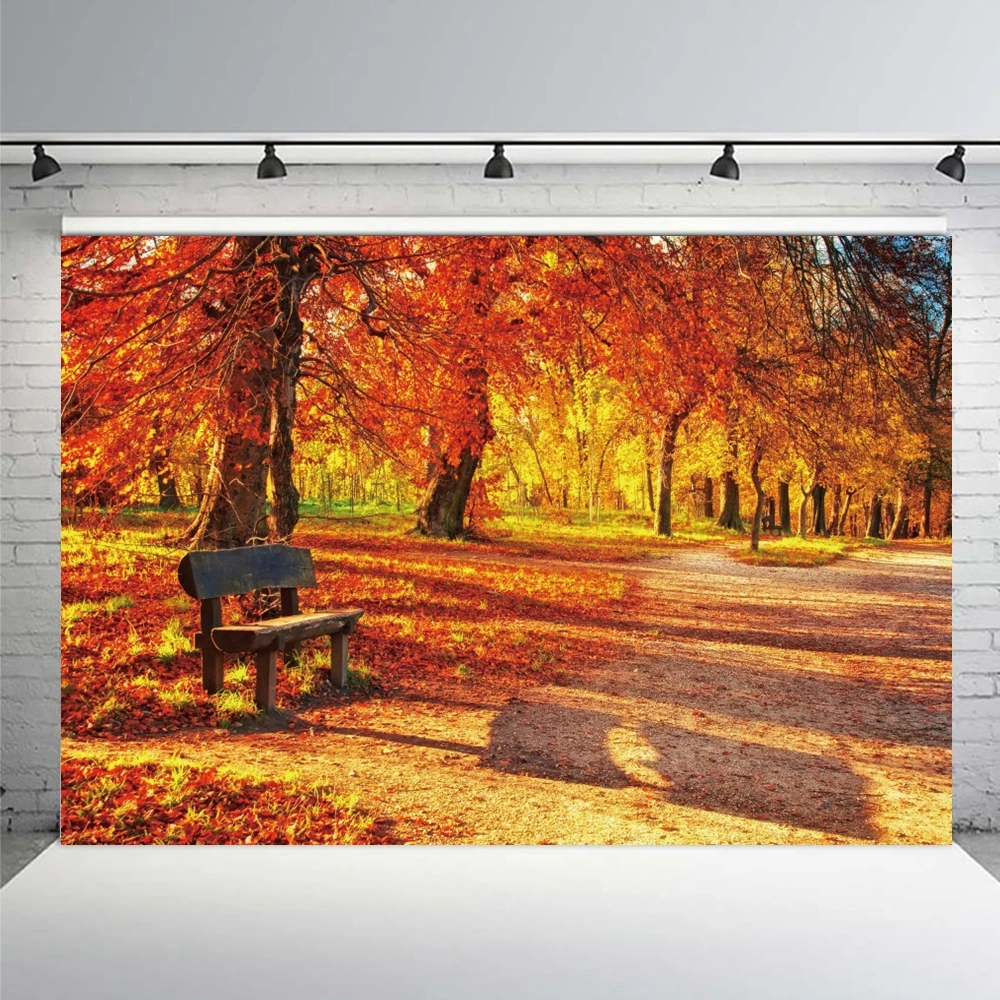 Autumn Forest Scenery Background Mountain Road Photography Backdrop Farm Harvest Barn Maple Tree Yellow Fall Leaves View Banner