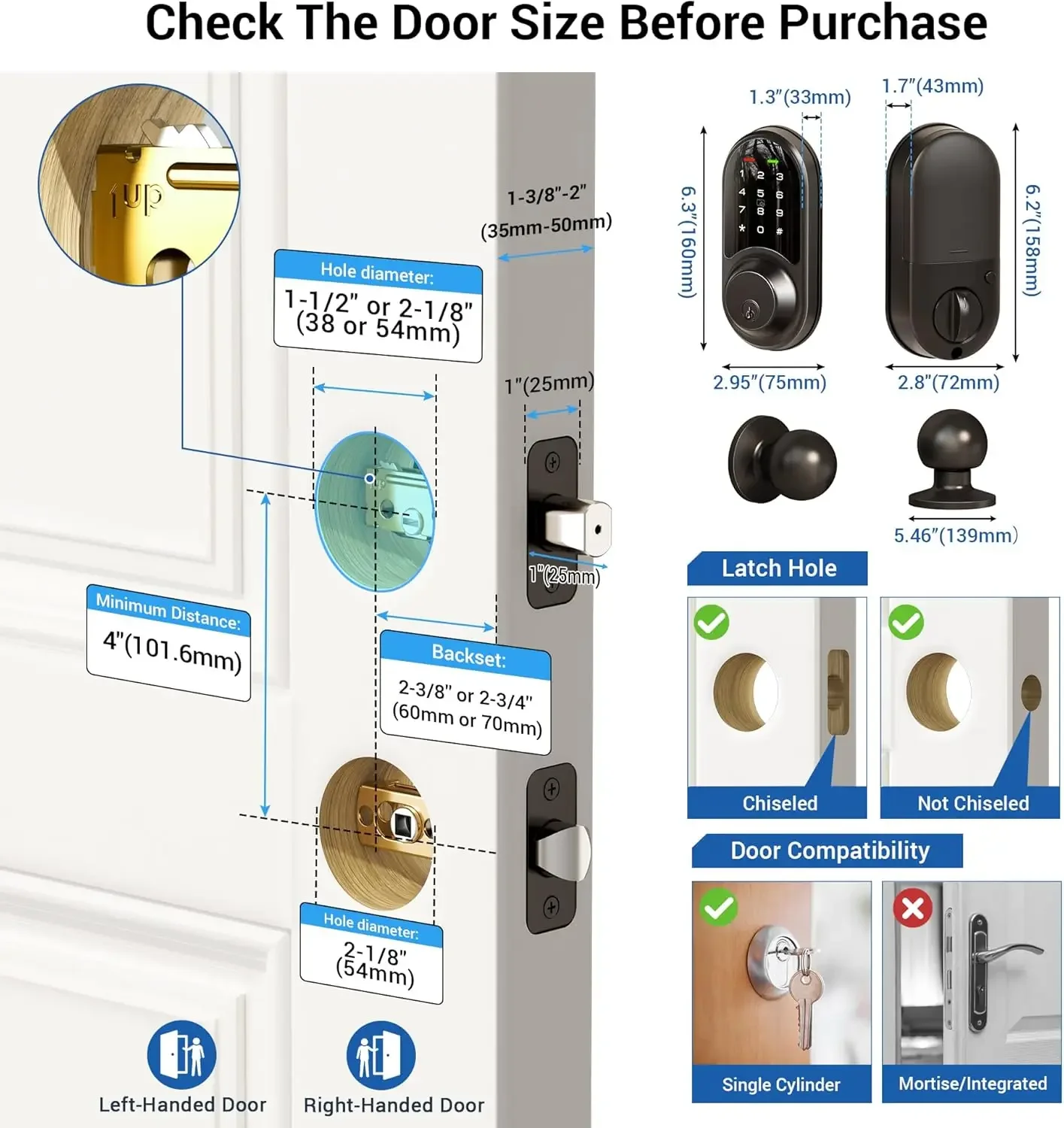 Set di maniglie, pulsante di sicurezza senza chiave, tastiera digitale touchscreen elettronico,