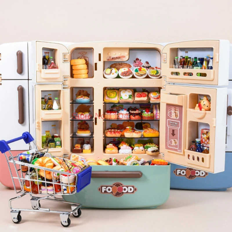 Weimiyuzhou Realistic Simulation Refrigerator Large Size Double Door Miniature Food Pretend Play House Kitchen Toy