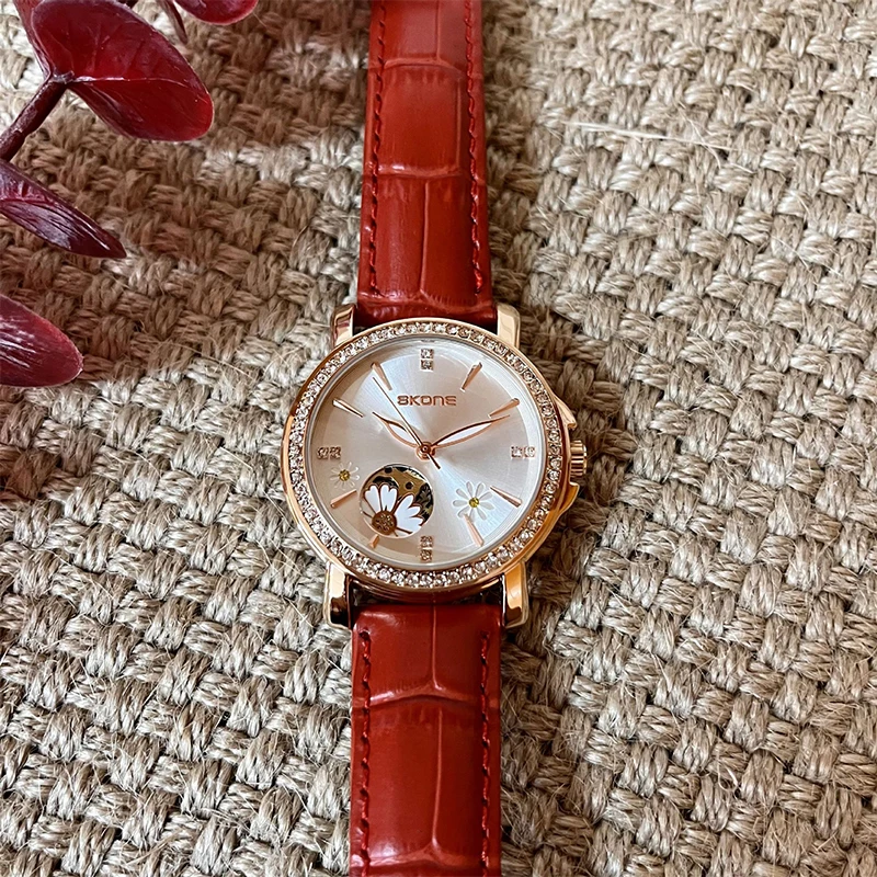 Workplace Commuting Business Red Strap Camellia Women's Watch Internet Celebrity Explosive Fully Automatic Mechanical Watch