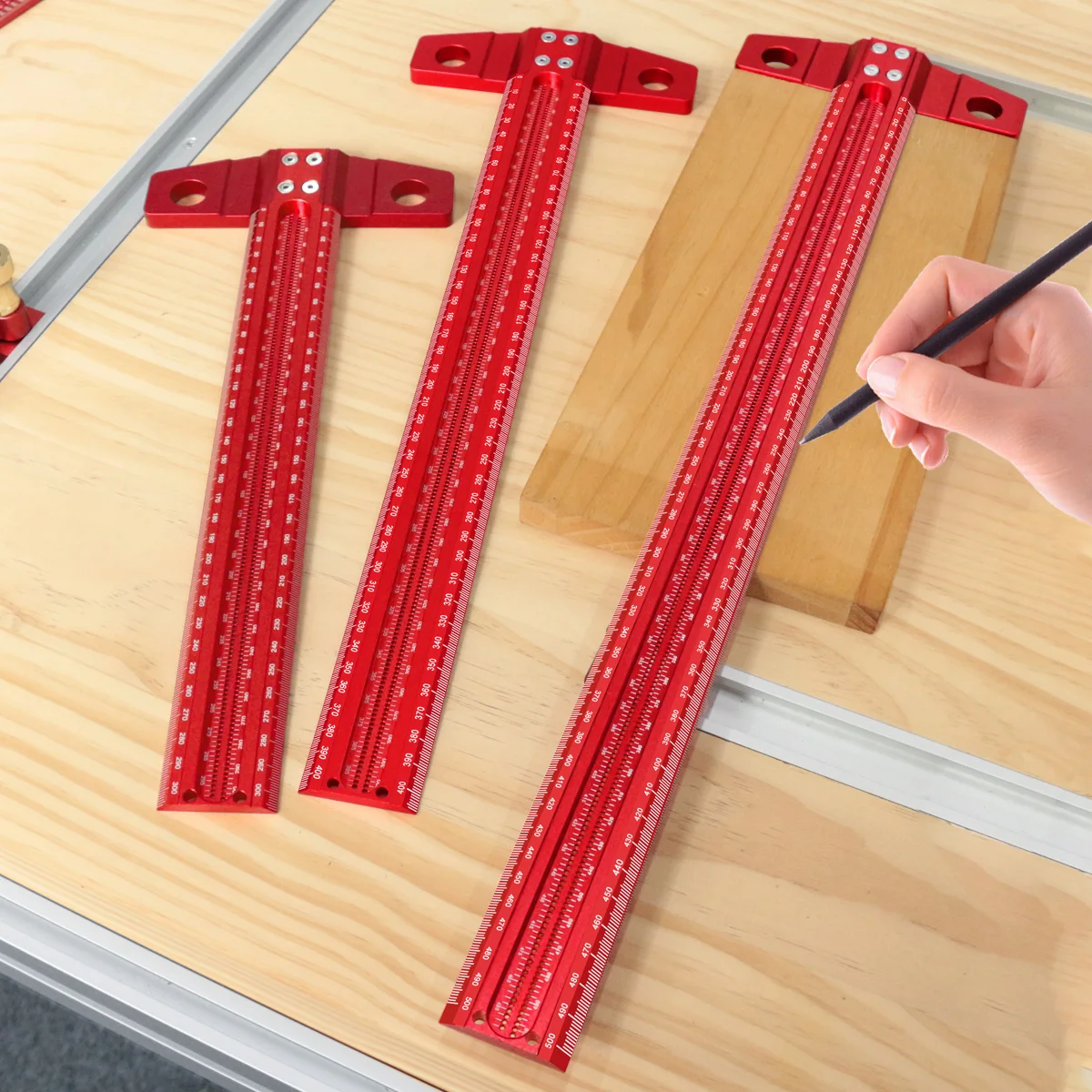 For Durable Crossed-out Hole Layout Tool 60-500MM Precision Aluminum Alloy Marking Gauge -Deluxe Woodworking T-Type Scribe Ruler