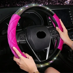 Luxury Rhombus Diamond Crystal Fashionable Plush Car Steering Wheel Cover 38CM Universal Interior Accessories Keep Warm