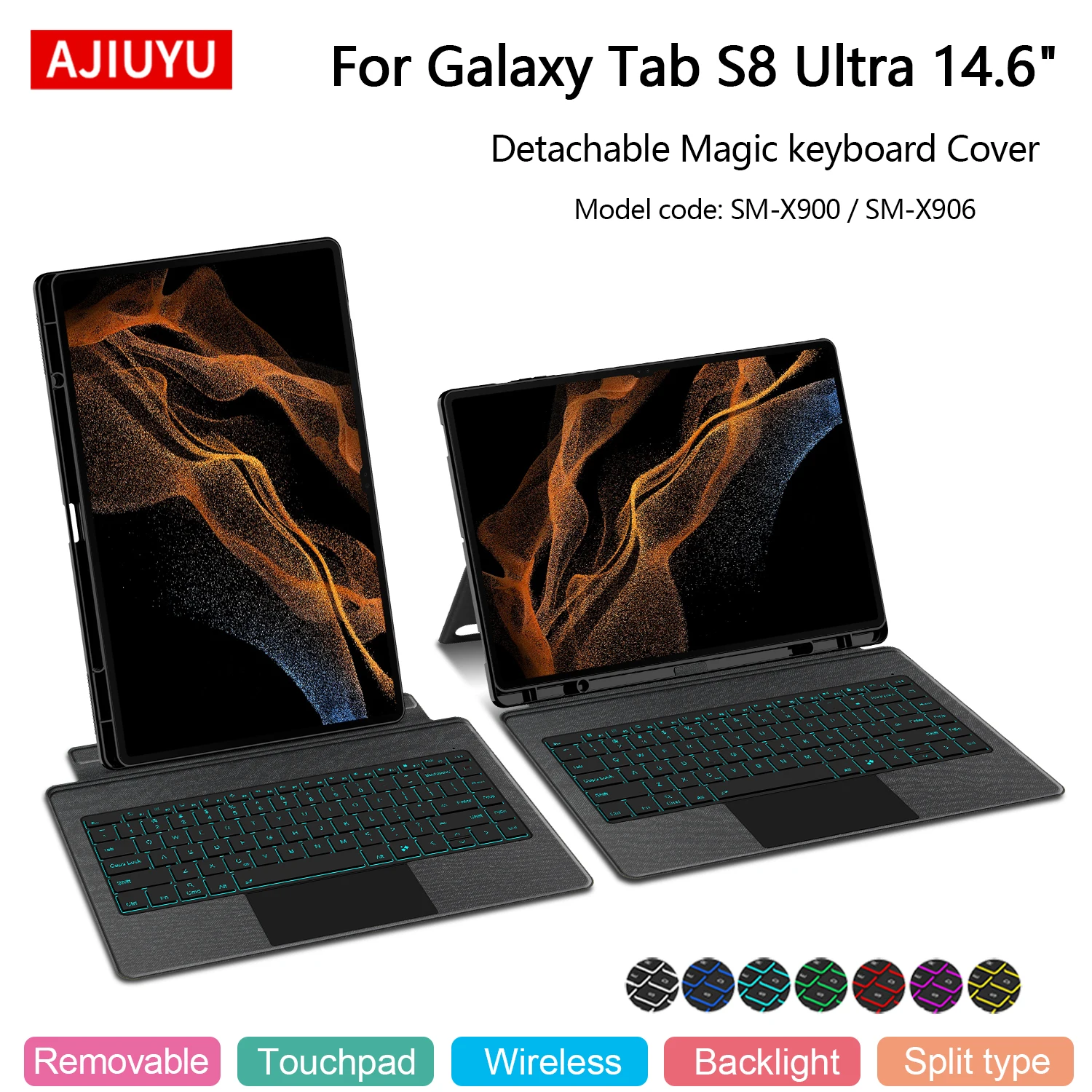 TouchPad Backlight Keyboard For Samsung Galaxy Tab S8 Ultra 14.6 Inch 2022 Case SM-X900 SM-X906 Detachable Magic Keyboard Cover
