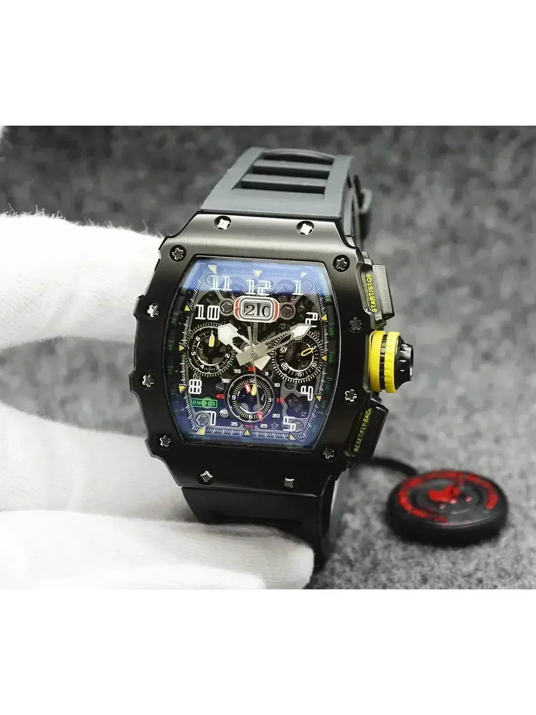 Modules de montre mécaniques automatiques pour hommes, montres de sport Tonneau, or rose, rouge, jaune, caoutchouc, luxe, nouveau