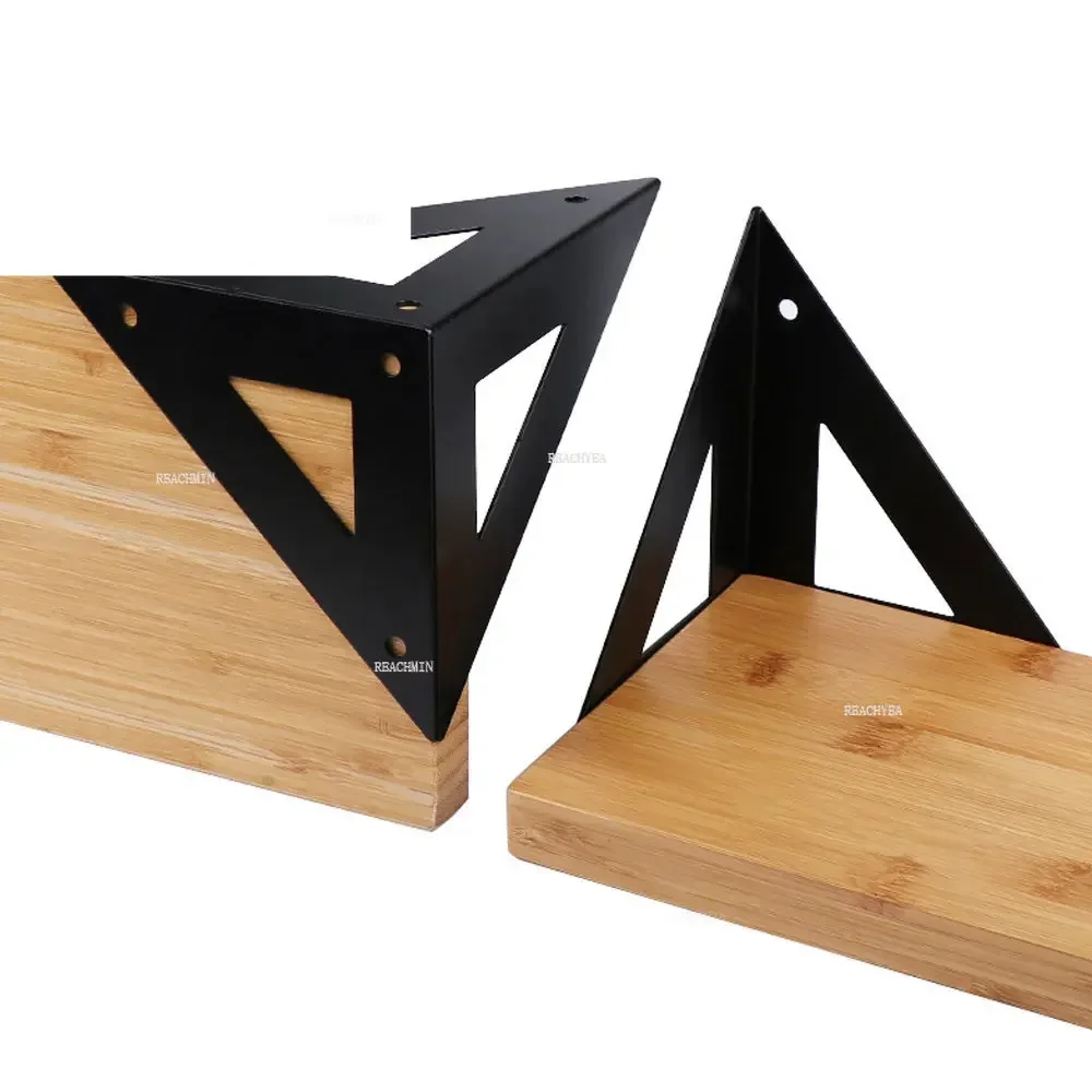 2pcs Black Triangle Shelf Bracket Wall Mounted Support Frame Metal Floating Fixed Bracket Wall Hanger Furniture Hardware