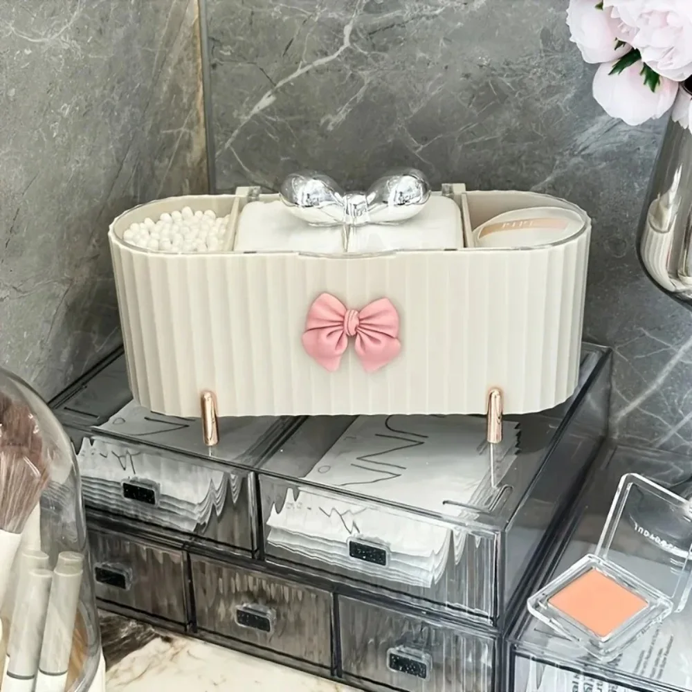 Make-up-Organizer mit 3 Gittern, großes Fassungsvermögen, durchsichtiger Deckel, Aufbewahrungsbox für Tupfer, Puderquasten, Kosmetik, Heimorganisation, Make-up-Box – Detail 3