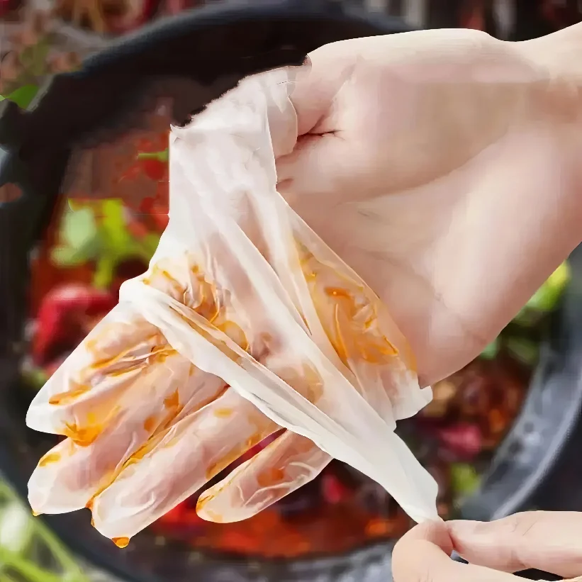 

100 Pairs of Transparent Disposable Gloves, Waterproof and Oil Resistant, Odorless, Suitable for Cooking, Hygiene and Cleaning
