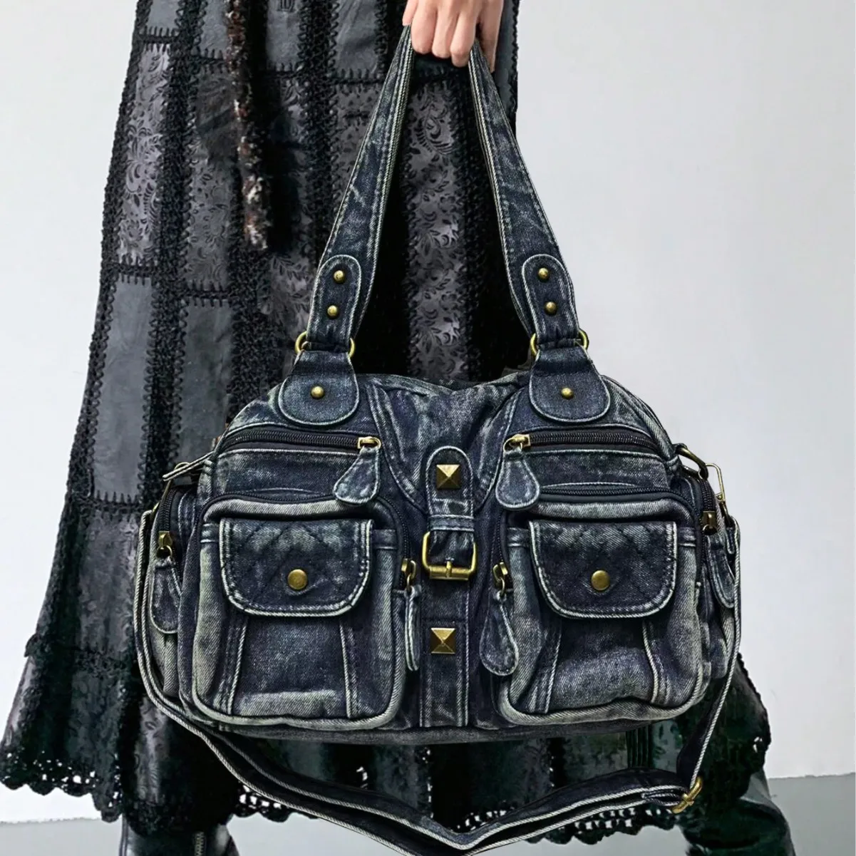 

Ladies' Fashion Y2K Spicy Girl Multi Pocket Handbag Large Capacity Retro distressed Shoulder Bag