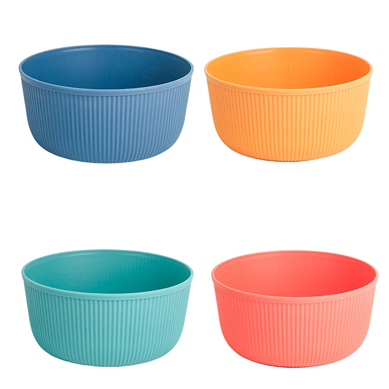 Wheat Straw Salad Bowl 15cm Vertical Grain Big Round Bowls Thick Heat-resistant Household Rice Bowl Soup Bowl Plastic Container image 6