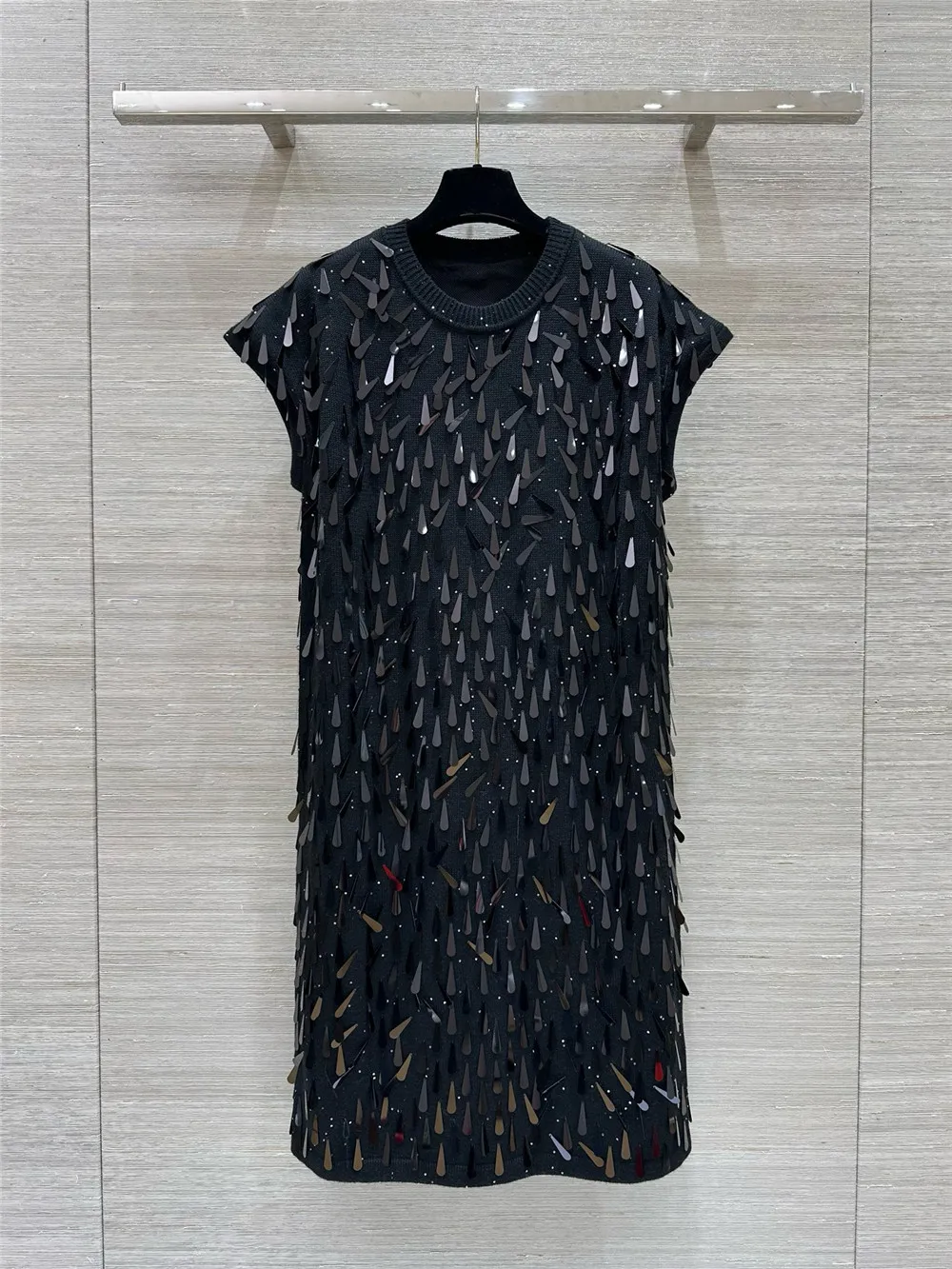 High Quality Women's Heavy Embroidery Water Drop Sequin Knitted Dress