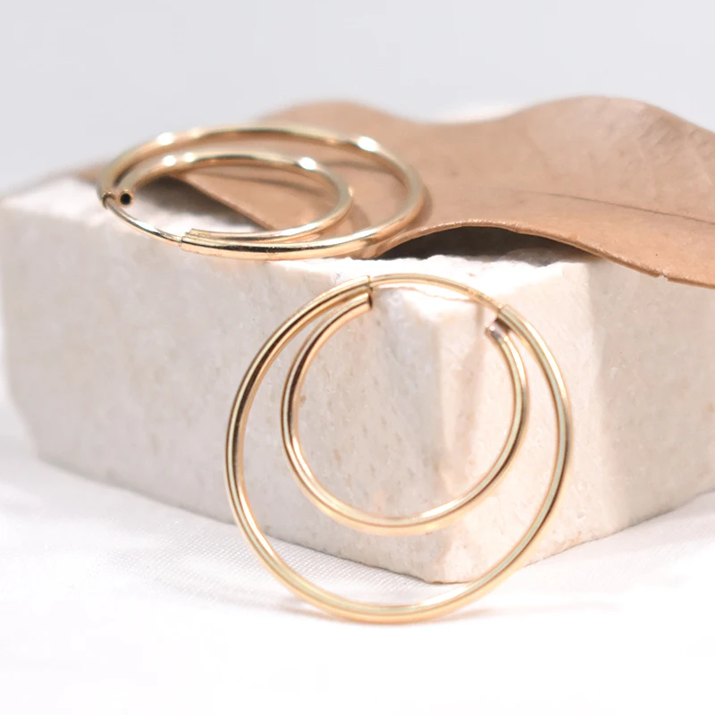 14K Gold Filled Double Endless Hoop Earrings 24mm/30mm Boho Women's Gold Jewelry Fashionable Circular Dangle Brincos Pendientes