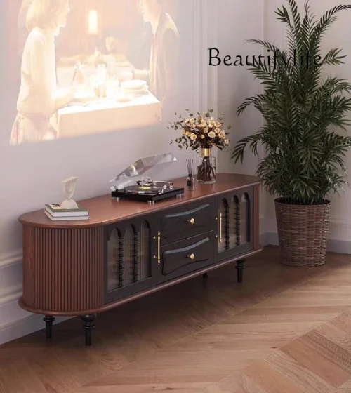 French Solid Wood Retro Storage Decorative TV Cabinet Living Room Storage Cabinet Antique Furniture Curio Cabinet