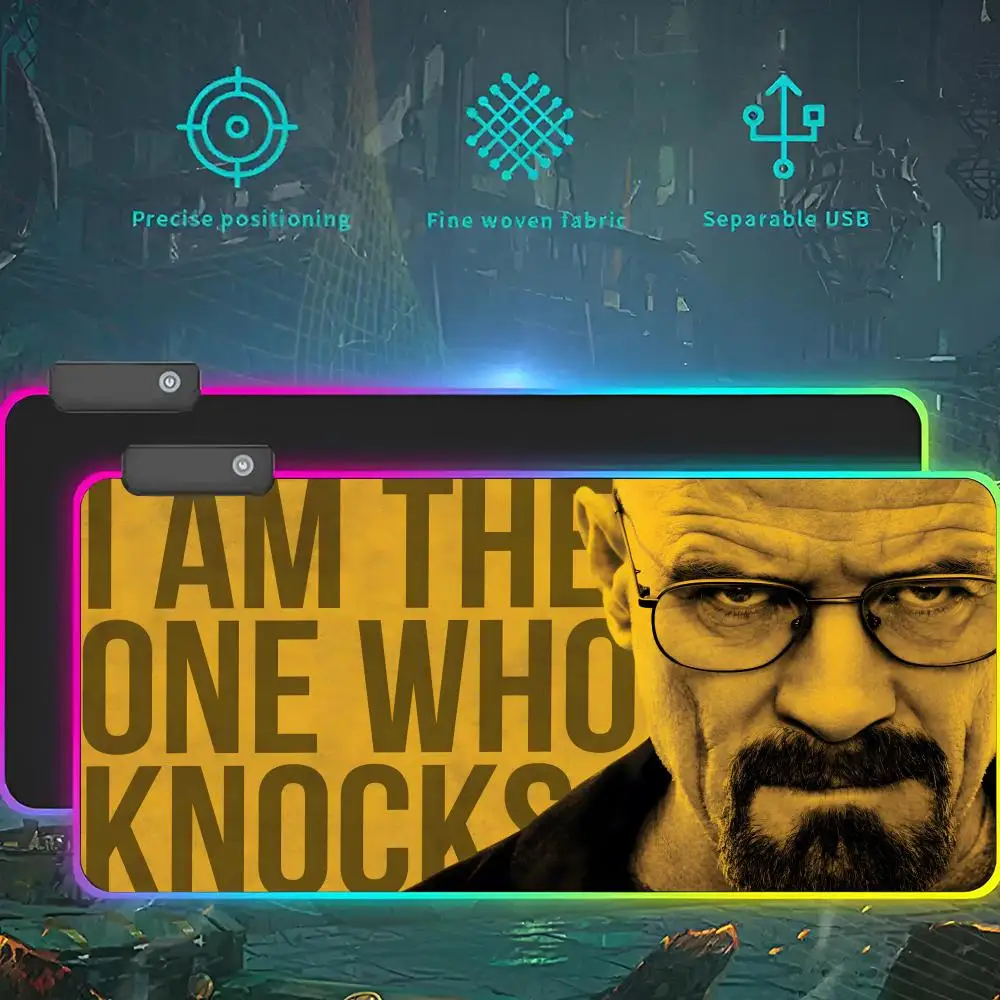 heisenberg breaking bad RGB LED Light Gaming Mousepad Waterproof Large Gamer Carpet Big Mause Keyboard Pad PC Desk Play Ma