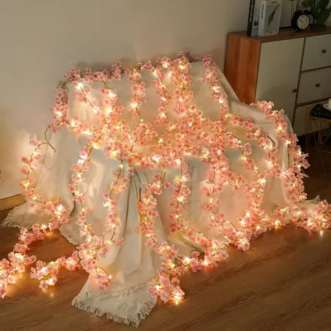 Kahaul Artificial Flowers Pink Cherry Blossom Vine Used for LED Lights Wedding Decoration Room Garden Arches Party Outdoor Decor