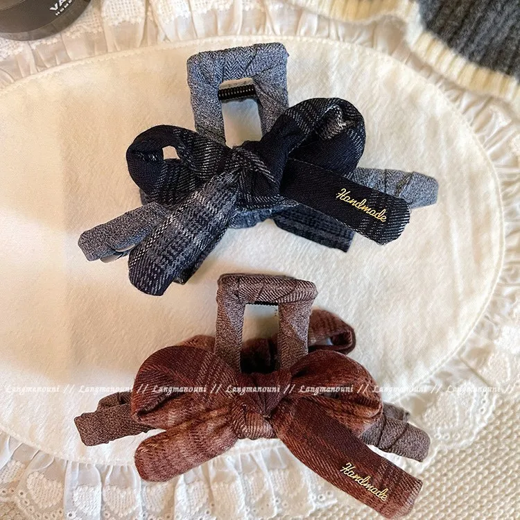 

Элегантная заколка-краб для волос в клетку с бантом, новинка 2026 года, большая заколка-краб для женщин, милый держатель для хвоста