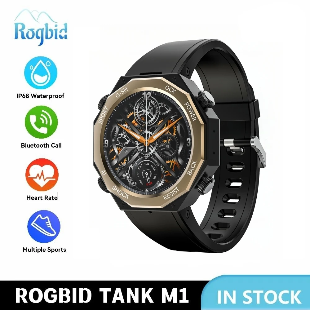 

Rogbid Tank M1 Military Smart Watch Rugged Outdoor Sport Fitness Tracker Make 5ATM Waterproof Bluetooth Call Smartwatch Men