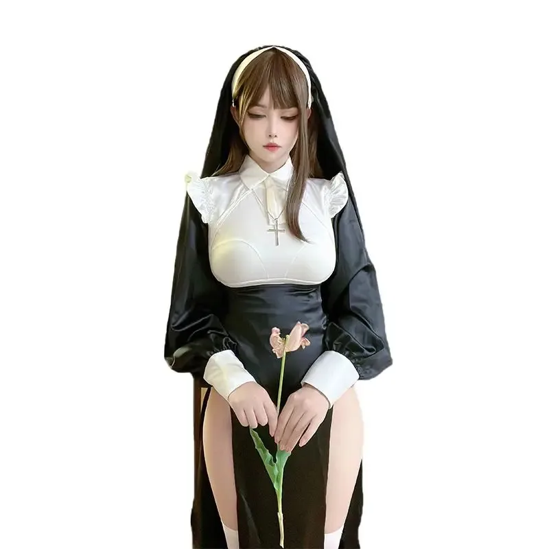 

qq023Anime Nuns Original Design Cosplay Chowbie Uniform Black Sexy Dress Large Size Halloween Costumes for Women
