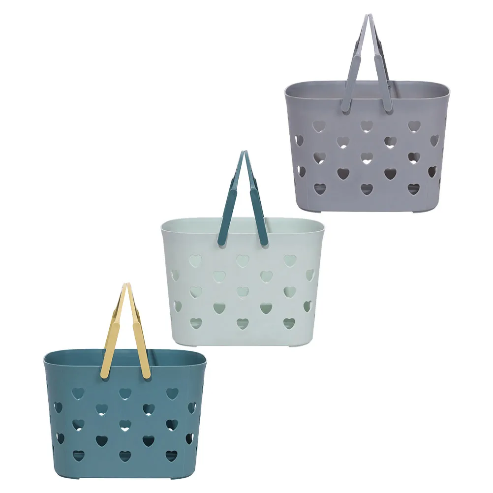 

3pcs Heart-shaped Bath Basket Shower Baskets Bathroom Storage Small Handle Portable Hollow-out Design Stable Quality Storage