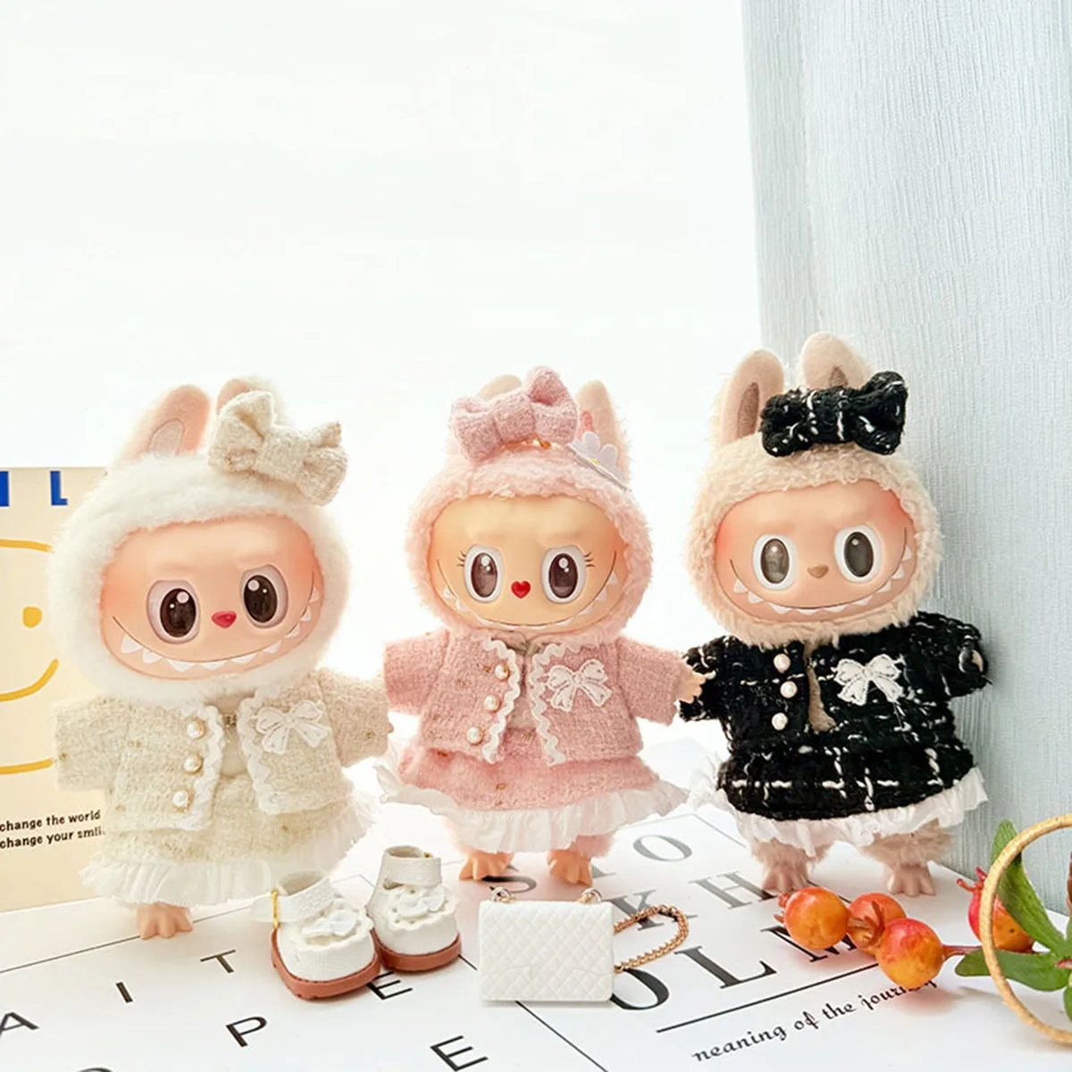 Classic Grid Style Dress Set Advanced Luxury Designer Clothes for 17cm LabubuFashion Clothes Outfit