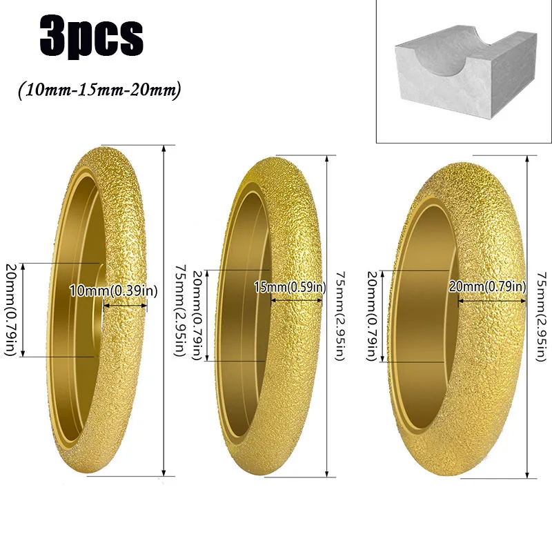 

3pcs 10/15/20 mm Brazed Grinding Stone Semicircular Grinding Wheel Diamond Tile Marble Roman Column Granite Grinding Wheel