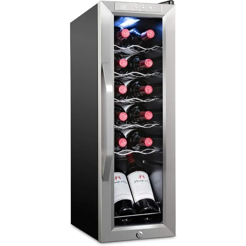 Ivation 12 Bottle Compressor Wine Cooler Refrigerator w/Lock Large Freestanding Wine Cellar Fridge For Red, White, Champagne or