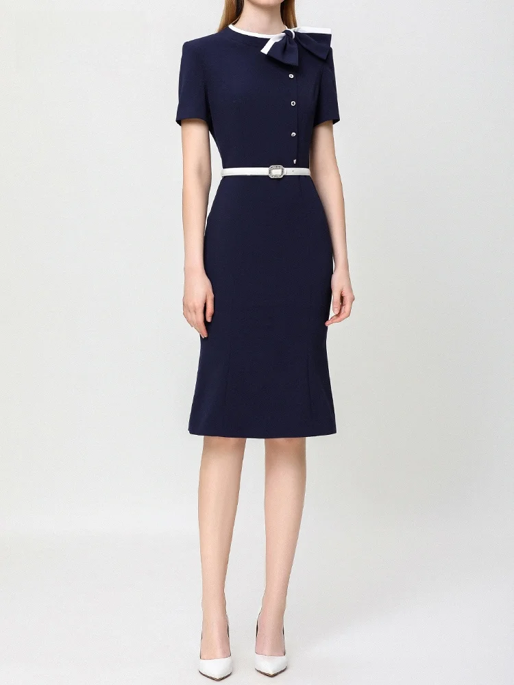 

Professional Interview Dress Set for Women Summer Fashion Air Stewardess Uniform Style Short Sleeve Polyester Blend Skirt