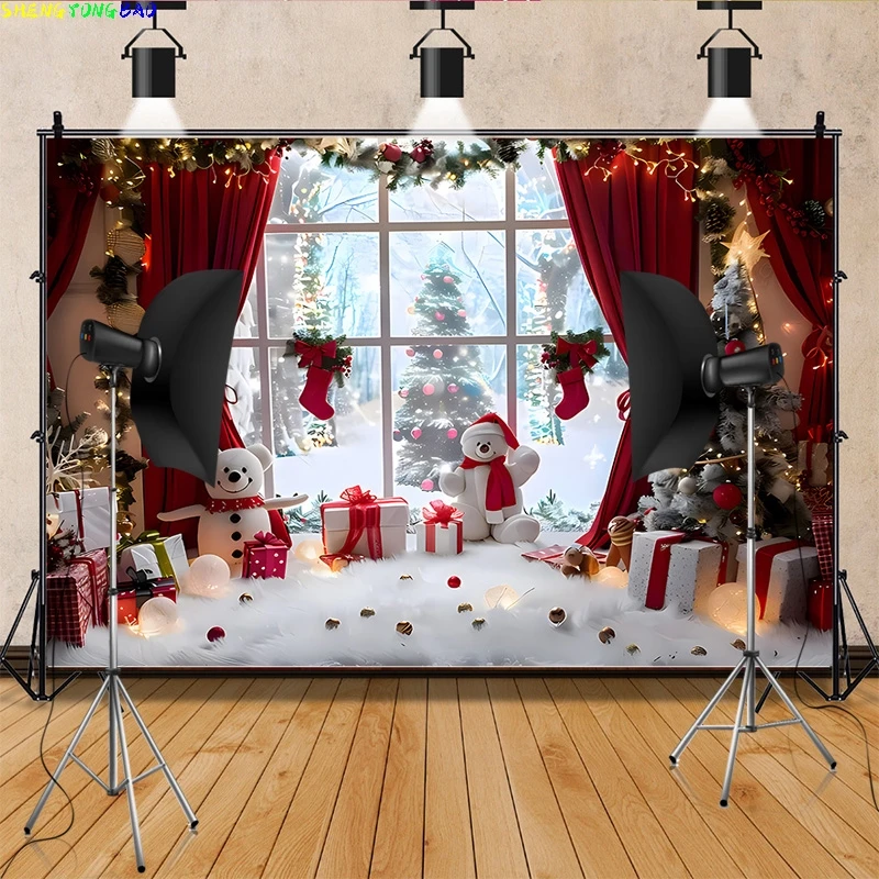 Christmas Day Wreath Snowman Photography Backdrop Props Family Xmas Eve Party Decor Living Room New Year Background DS-05