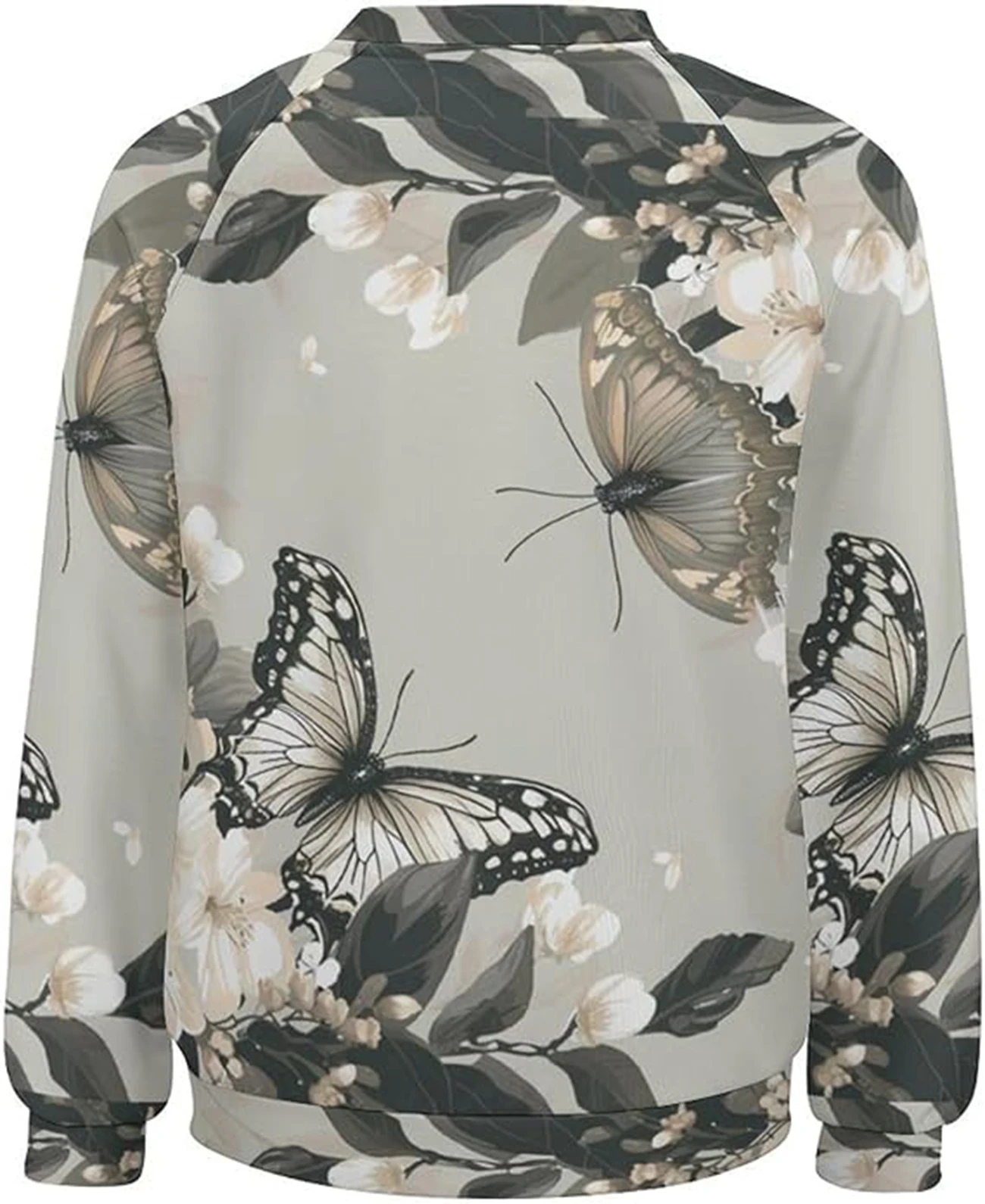 الخريف المرأة الفراشة بلوزات أزياء الربيع عارضة Crewneck البلوز قمم بوهو الأزهار الجرافيك كم طويل بلايز