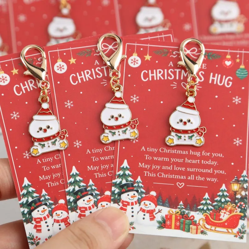 5/10item 2D Christmas Snowman Keychain Set Comes with a Christmas greeting card Christmas winter family gathering and gift excha