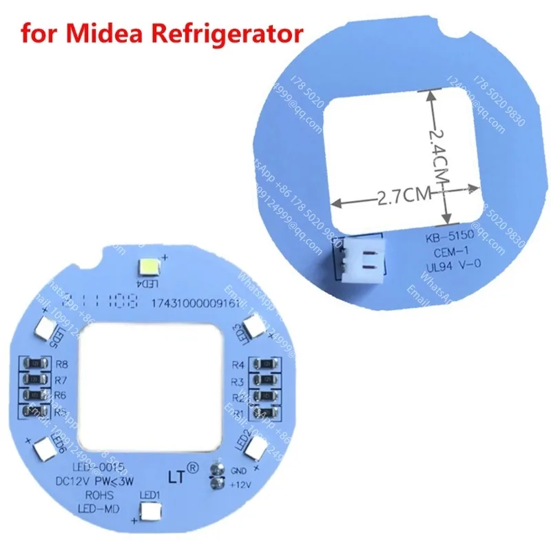 Luz LED Redonda para Congelador, Iluminación LED para Refrigerador Midea, Panel de Luz LED BCD-230WT 186WM 231WTM DC12V 3W, Lámpara para Refrigerador