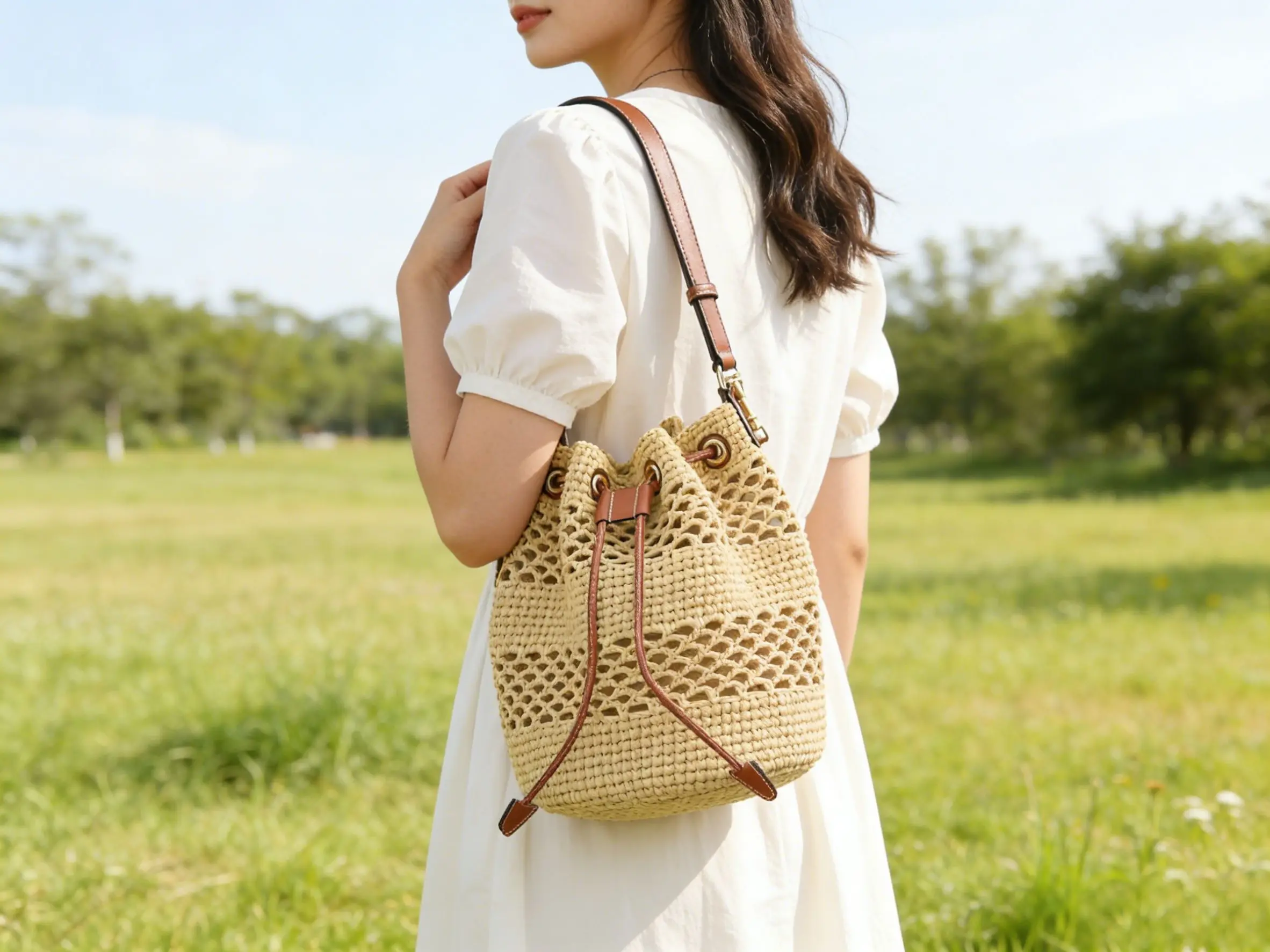 

Fashion Woven Bucket Bag Women's Lazy Holiday Handheld Shoulder Bag Beach Bag Designer Bag