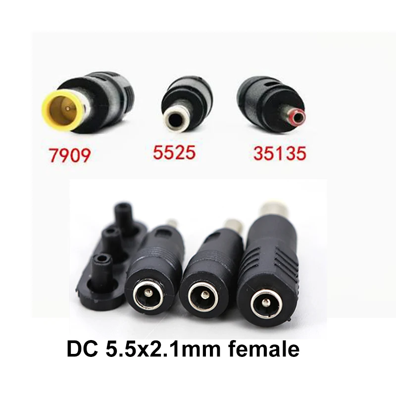 1set 3tips DC Supply Connector 5.5x2.1mm Female to DC 3.5x1.35mm 5.5x2.5mm 7909 7.9mm Male 12V Plug For DC Power Adapter Laptop