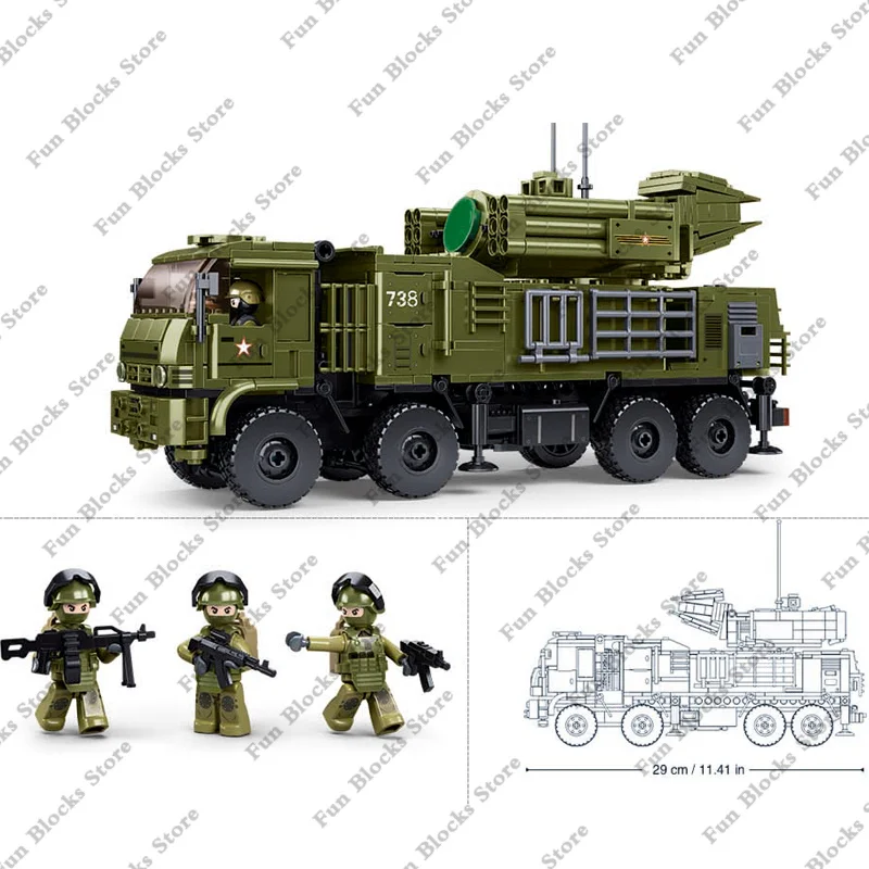 SLUBAN Military Antiaircraft Missile Vehicle Pantsir S1S Anti-aircraft Car Model Building Blocks set Soldier Bricks giocattoli per bambini