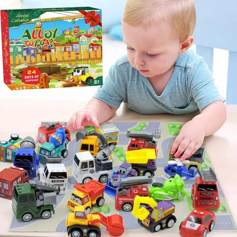 Advent Calendar Kids Toys 24Pcs Truck Car Engineering Vehicle Advent Calendars Educational Toys Christmas Gifts Stocking Stuffer