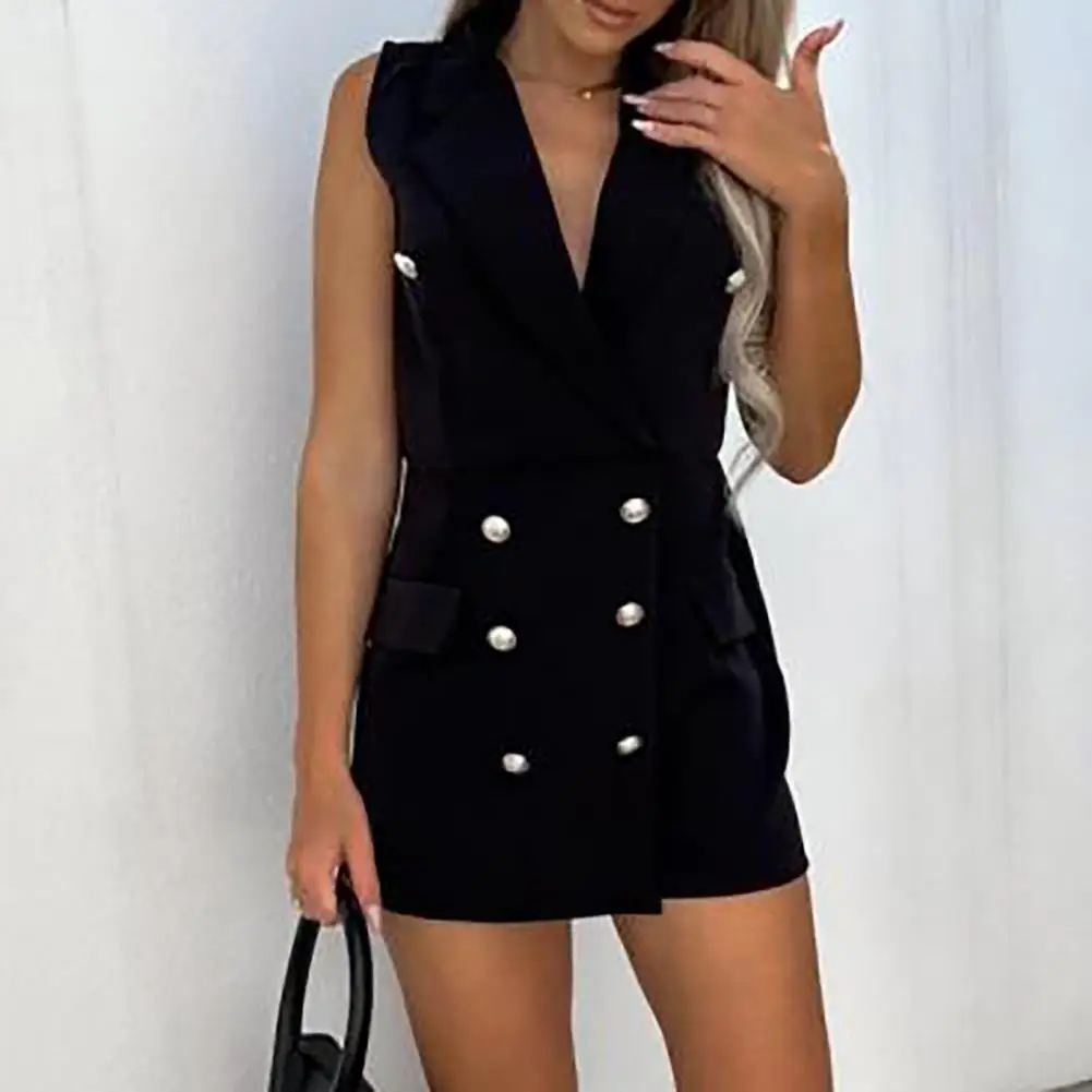 Sexy Sleeveless Playsuits for Women Blazer Jumpsuit Double Breasted Jumpsuit Romper Women Playsuits Overalls combinaison femme