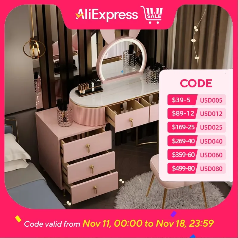

Nordic Bedroom Dressing Table Chair Minimal Luxury Drawers Dressing Table Design Lights Mirror Coiffeuse De Chambre Furniture
