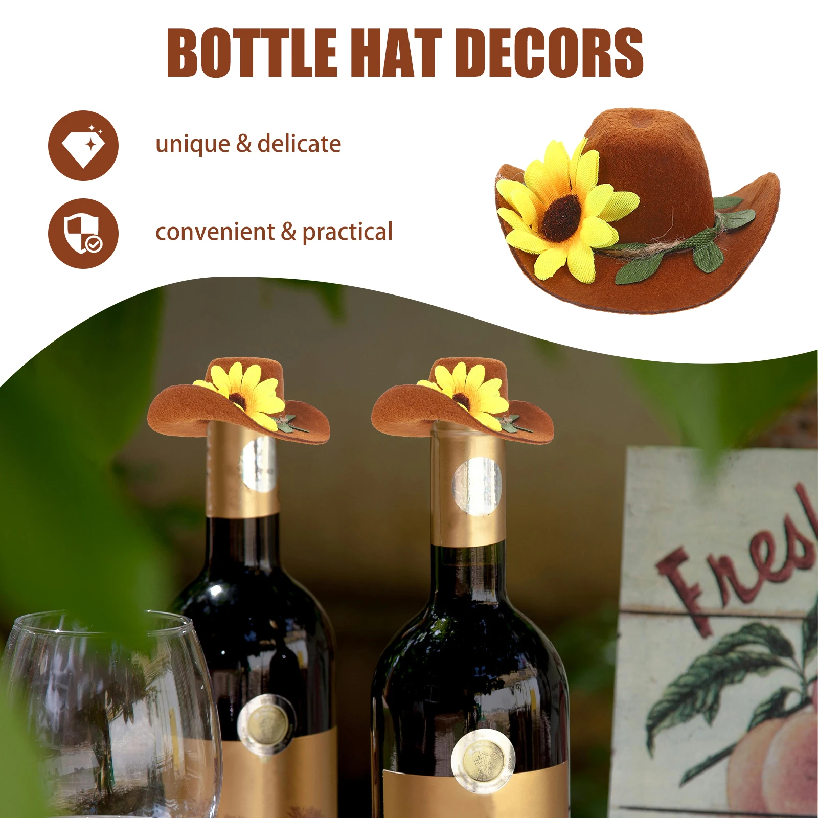 

2pcs Wine Bottle Decoration Cap Cowboy Hat Party Holiday Festival Mini Toppers Covers Decorations Material Practical Use