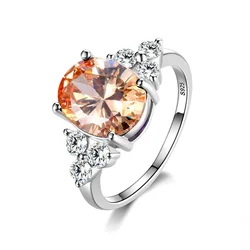 925 Sterling Silver Zircon Rings With White Pink Light Blue Champagne Zircon Oval Stone  Fashion Jewelry  Party Gifts For Women